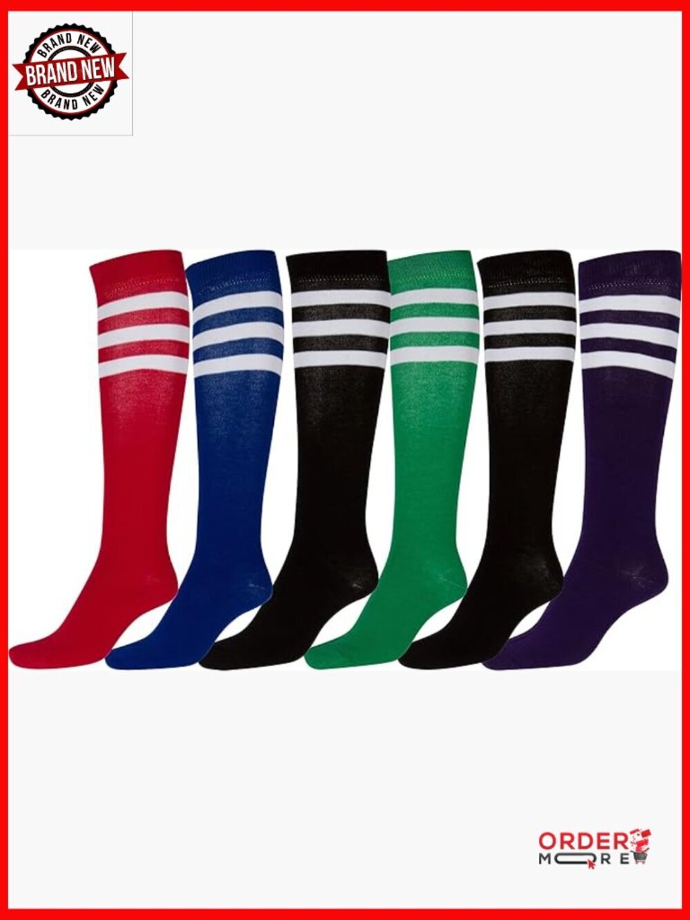 Cotton Knee High Socks 6-Pack Assorted Patterns